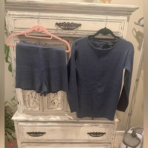 Lulu's Navy Blue Ribbed Knit Two-Piece Short  Set